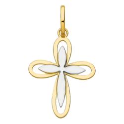 Pendentif Double Croix Florale Ajourée en 2 Ors 750 - Vandona