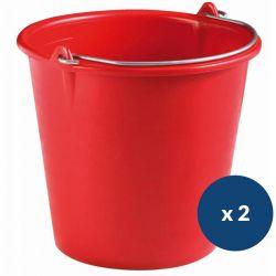 Seau de ménage gradué en plastique 10 L - lot de 2 Rouge