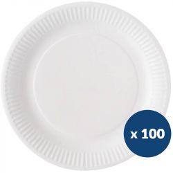 Assiette jetable blanche carton biodégradable x100 Ø23 cm