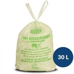 Sac poubelle biodégradable vert liens coulissants Atoubio 30 L - carton de 250 30 L