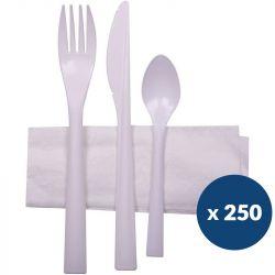 Sachet couverts incassables fourchette couteau cuillière serviette x250