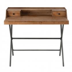 Promo Bureau 2 tiroirs en bois naturel et métal HANOI - MeublesEtDesign.com
