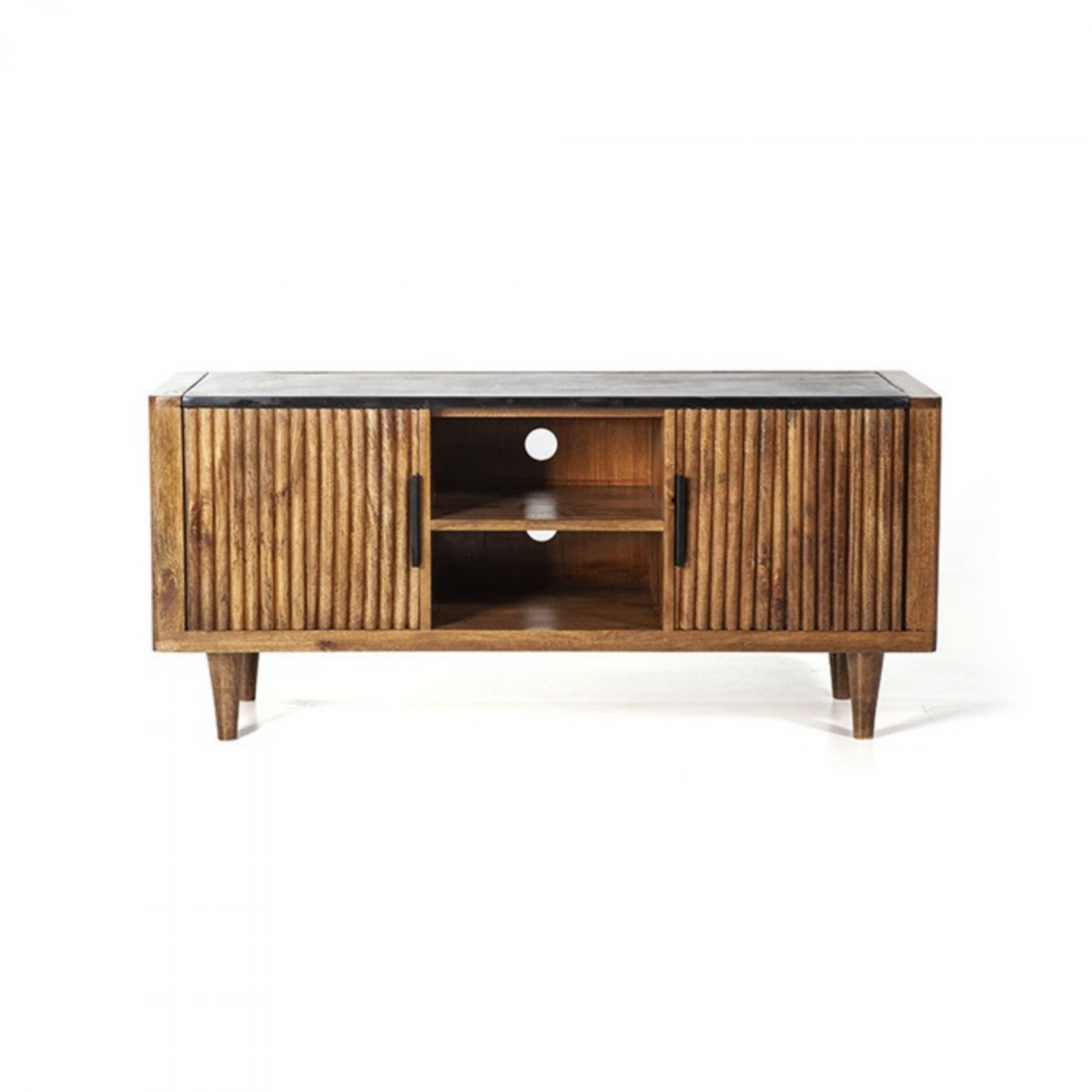 Promo Meuble TV 125cm 2 portes en bois massif et marbre TICTO - MeublesEtDesign.com