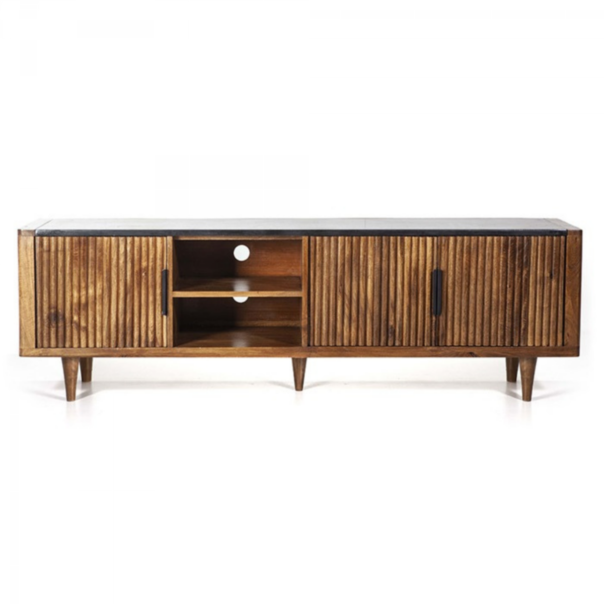 Promo Meuble TV 180cm 3 portes en bois de manguier et marbre TICTO - MeublesEtDesign.com