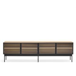 Promo Teulat - Meuble TV 180cm en bois et métal portes vitrées BLUR - MeublesEtDesign.com
