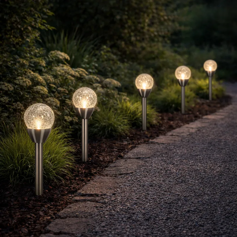 5 Lampes solaire avec boule en verre - Ducatillon