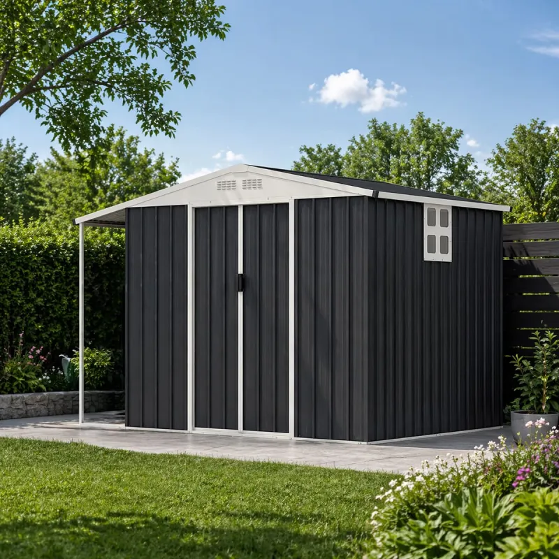 Abri de jardin en acier Argence avec carport - Portes coulissantes et étagère intégrée - Ducatillon