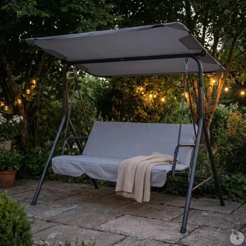 Balancelle d'extérieur 3 places noire et blanche avec toit ajustable - Ducatillon