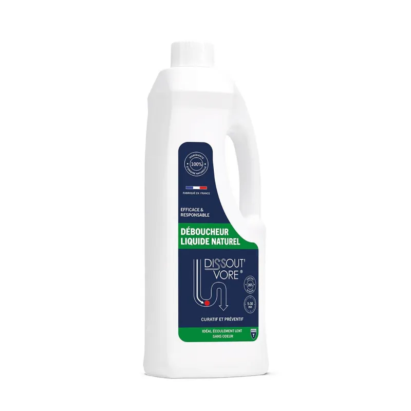 Déboucheur liquide naturel DISSOUT'VORE 1L - Écoulement lent et prévention - Ducatillon