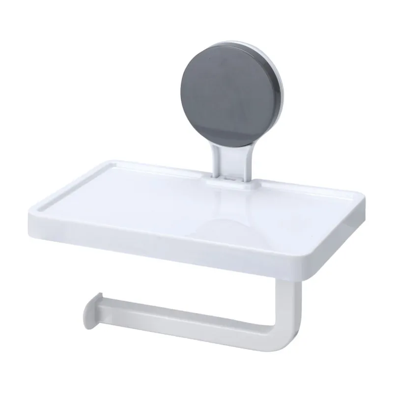 Dérouleur de papier toilette à ventouse avec tablette intégrée - Blanc - Ducatillon