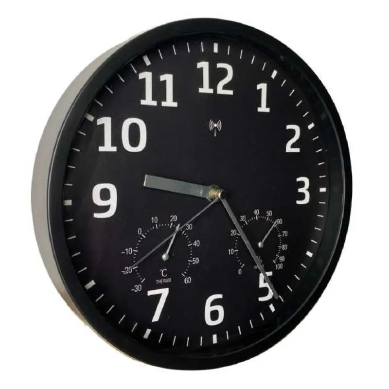 Horloge radiopilotée confort plastique verre noir et blanc Ø 25cm - Ducatillon