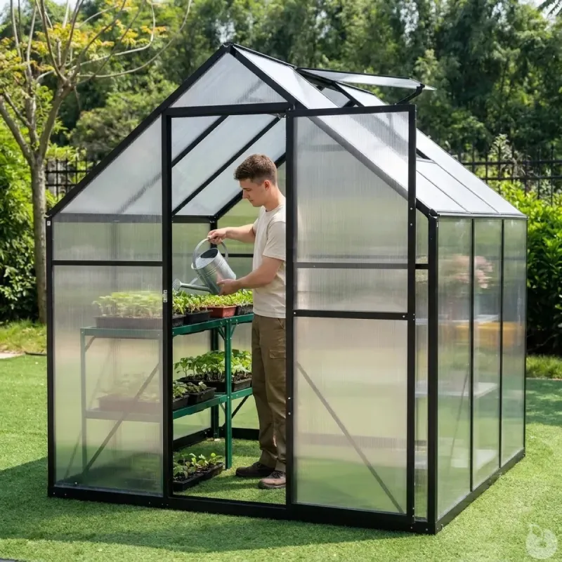 Serre de jardin aluminium 177x177x192 cm avec polycarbonate 4 mm - Ducatillon