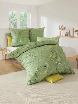 Linge de lit flanelle fine douce, Satin maco, vert clair à motifs, taille 80x80/155x220 cm, wäschepur - helline