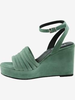 Sandales cuir velours chèvre doux, couleur vert - HELLINE