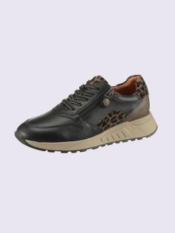 Baskets en cuir nappa vachette et cuir velours avec textile, couleur noir, taille 40 - helline