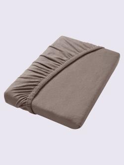 Drap-housse jersey moelleux au repassage superflu, jersey moelleux, marron moyen uni, taille 90x190 - 100x200 cm, Irisette - helline