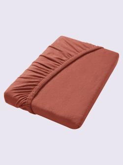 Drap-housse jersey moelleux au repassage superflu, jersey moelleux, orange moyen uni, taille 140x200 - 160x200 cm, Irisette - helline