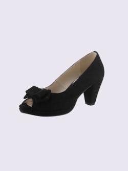 Chaussure à bout ouvert cuir velours de chèvre, noir uni, taille 40 - helline