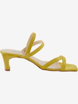 Sandales cuir velours chèvre doux, coleur jaune - HELLINE