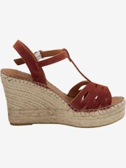 Espadrilles compensées cuir velours de vache., coleur tomette - HELLINE