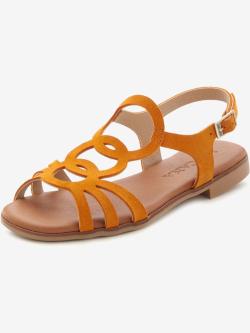 Sandales en cuir de qualité, orange moyen uni, taille 38, LASCANA - helline