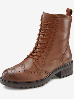 Bottines à lacets en cuir doux, marron moyen uni, taille 38, LASCANA - helline