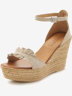 Sandales chaussures en cuir avec talon compensé confortable et imitation daim élégante, marron clair uni, taille 39, LASCANA - helline