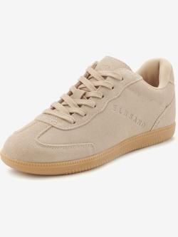 Baskets sneakers tendance en cuir velours de qualité, très confortables grâce au talon légèrement rembourré, marron clair uni, taille 45, Elbsand -