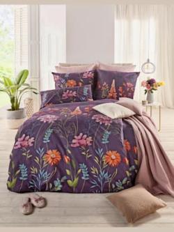 Linge de lit renforcé lisse, coleur lilas - HELLINE