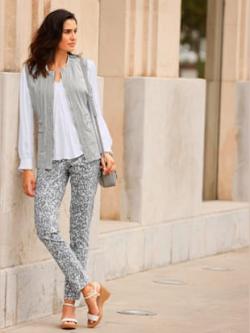 Gilet en jean qualité coton doux sur la peau, couleur gris, taille 42 - helline