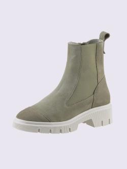 Bottines cuir velours de vache., vert olive foncé uni, taille 38 - helline