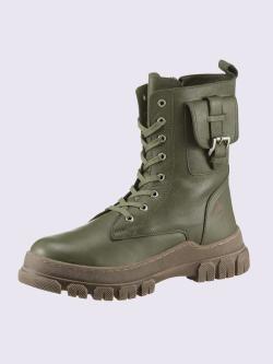 Bottines à lacets cuir nappa de vache, vert olive moyen uni, taille 39 - helline