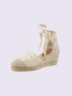 Sandales compensées de fabrication espagnole, couleur ivoire clair uni, taille 35 - helline