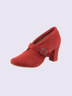 Trotteurs à front haut textile doux en synthétique velours, rouge moyen uni, taille 42 - helline