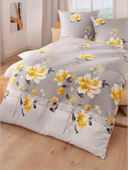 Linge de lit renforcé lisse, couleur gris imprimé - HELLINE