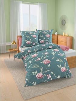 Linge de lit renforcé lisse, couleur bleu pétrole imprimé - HELLINE