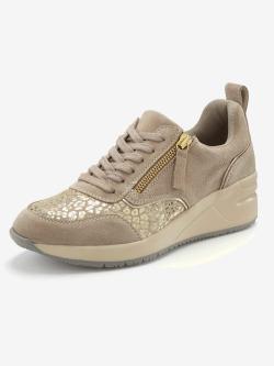 Baskets sneakers élégantes avec imprimé léopard brillant tendance et superbe imitation daim, marron clair uni, taille 42, LASCANA - helline