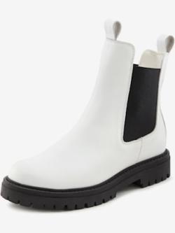 Bottines chelsea tendance en cuir de qualité, très confortables, couleur blanc, taille 40, marque Elbsand - helline