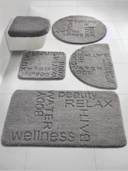 Tapis de bain polyester doux, coleur gris - HELLINE