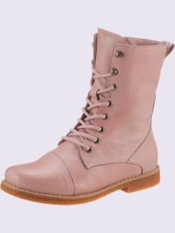 Bottines à lacets cuir nappa de vache, couleur : rose clair uni, taille 37, 100% cuir vachette nappa - helline