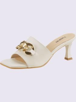 Mules cuir nappa de vache, couleur blanc, taille 42 - helline