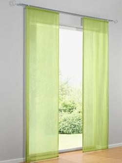 Panneaux-rideaux tissu légèrement transparent, coleur vert tilleul - HELLINE