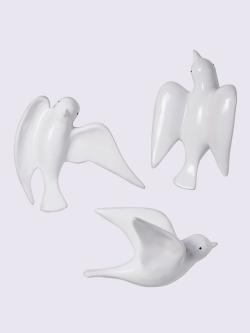 Décoration murale jolis oiseaux pour décorer votre mur, couleur blanc, taille H/l/P env. 12/19/6,5+16/19/10+16/19/6 cm, marque helline home - helline