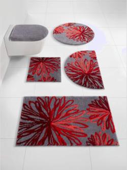 Tapis de bain travail à la main, coleur rouge-anthracite - HELLINE