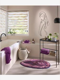 Tapis de bain acrylique facile d'entretien, violet moyen à motifs, taille 80x150 cm, helline home - helline