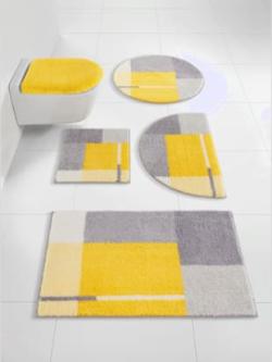 Tapis de bain poils moelleux, coleur gris-jaune - HELLINE