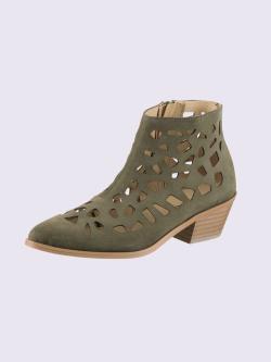 Bottine courte cuir vachette, vert olive foncé uni, taille 40 - helline