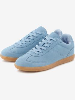 Baskets sneakers tendance en cuir velours de qualité, très confortables grâce au talon légèrement rembourré, bleu moyen uni, taille 45, Elbsand -