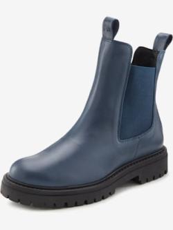 Bottines chelsea tendance en cuir de qualité, très confortables, couleur bleu, taille 40, marque Elbsand - helline
