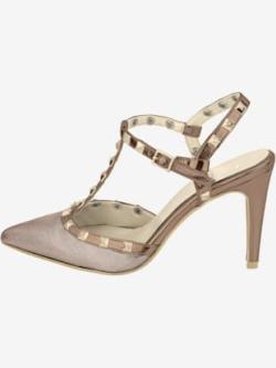 Escarpins cuir nappa de chèvre, gaufré et matière synthétique, coleur taupe-métal - HELLINE